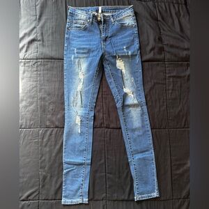 Trendy Blue Distressed Skinny Jeans